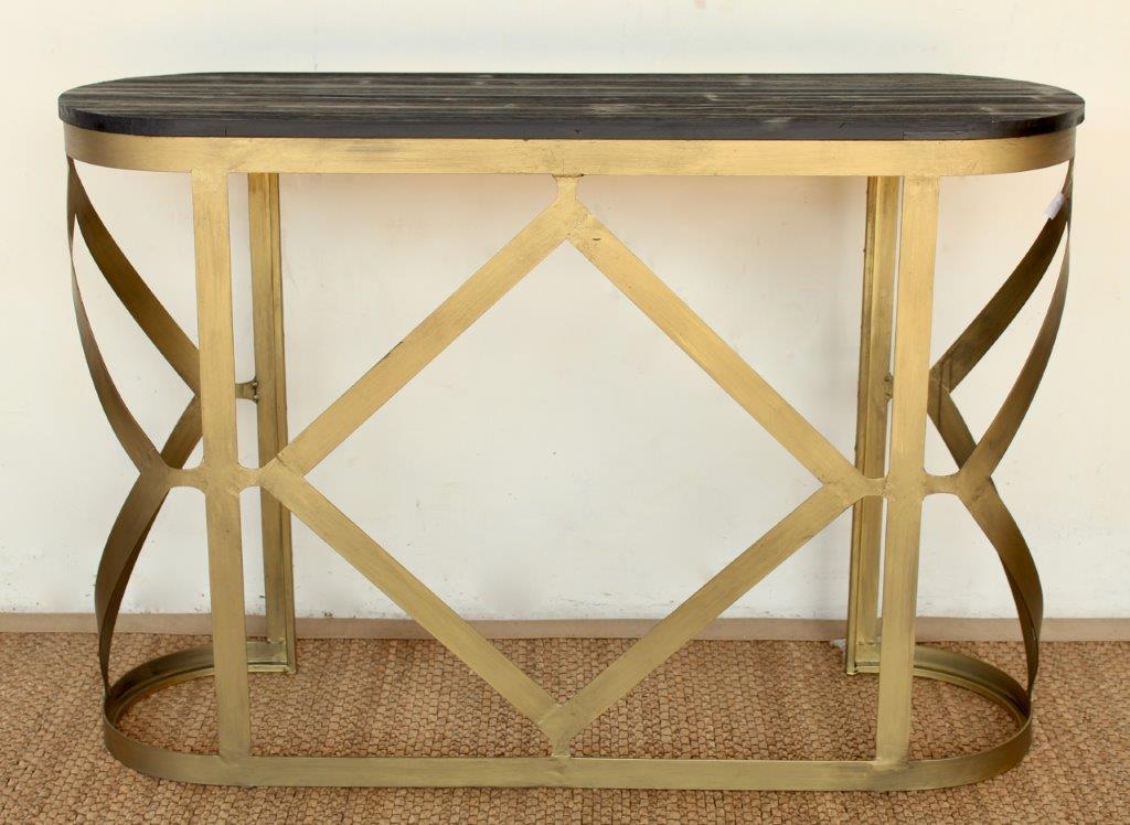 Gold Metal Oval Table Wooden Top